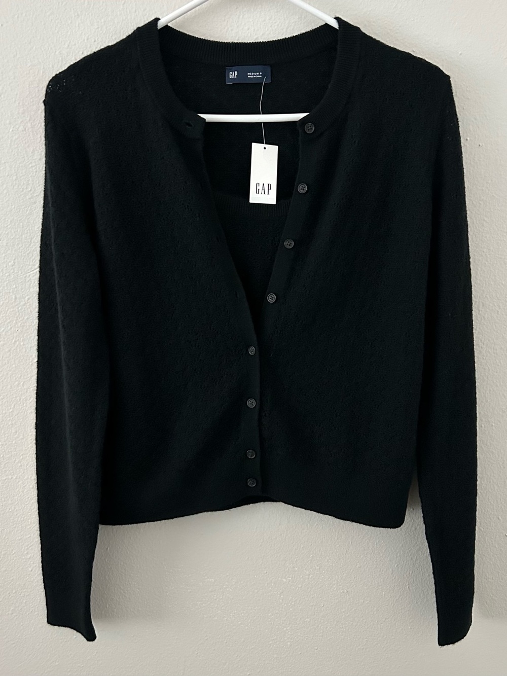 Gap Black Wool Blend Pointelle Knit Cardigan Sweater Tank Top Set Petite M NWT